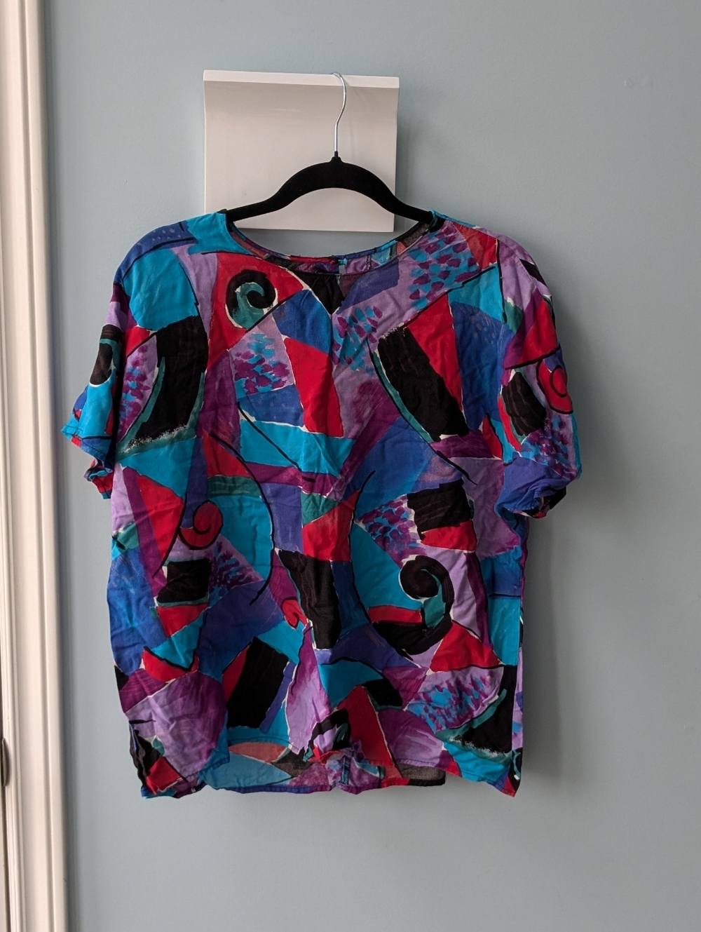 Vintage Abstract Multicolor Short Sleeve Blouse